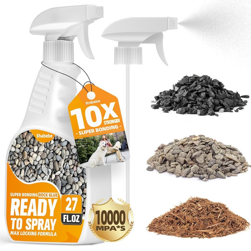 Shabebe Rock Glue for Landscaping with Sprayer 27oz, Ready-to-Use Mulch & Gravel Binder, Fast-Dry No Dilution, Weather-Resistant Spray Rock Glue for Garden Beds, Pea Gravel & Small Stone - Image 1